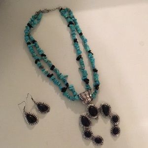 Turquoise Rock Squash Blossom Necklace & Earrings